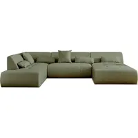 Lisa Design Onyx - canapé panoramique d'angle gauche 7 places - en tissu , Vert sauge