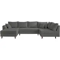 Best Mobilier Lisa Design Rune - canapé panoramique d'angle droit - 7 places - avec pouf d'appoint - en velours côtelé , Gris foncé