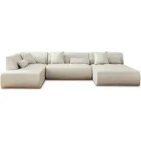 Best Mobilier Onyx - canapé modulable panoramique d'angle gauche 7 places - en tissu , Beige