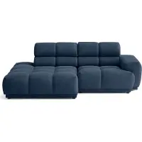 Lisa Design Matera - canapé d'angle gauche 4 places avec têtières réglables en tissu texturé , Bleu