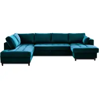 Lisa Design Anna - canapé panoramique d'angle gauche - 7 places - convertible avec coffre - en velours , Bleu canard