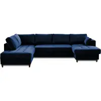 Lisa Design Anna - canapé panoramique d'angle gauche - 7 places - convertible avec coffre - en velours , Bleu nuit