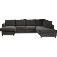 Lisa Design Jake - canapé panoramique d'angle droit - convertible avec coffre - 7 places - en velours côtelé , Gris foncé