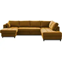 Lisa Design Anna - canapé panoramique d'angle droit - 7 places - convertible avec coffre - en velours , Jaune