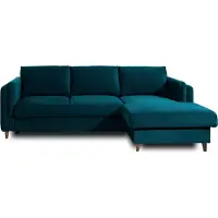 Best Mobilier Lisa Design Brooke - canapé d'angle droit - convertible avec coffre - 4 places - en velours , Bleu canard