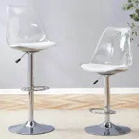 Great han Lot de 2 tabourets de bar réglables en hauteur de 60 à 80 cm, pivotants à 360°. Dossier transparent et assise en cuir PU, pieds métalliques argentés – Modernes et stables