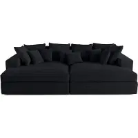 Lisa Design Collins - canapé droit 4 places avec double méridienne - assise profonde - velours côtelé grosses côtes , Noir