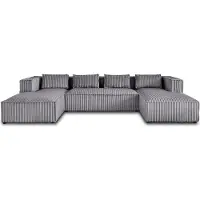 Lisa Design Stella - canapé panoramique en U - 7 places - en velours côtelé grosses côtes , Gris