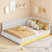 ProximaX Canapé-lit 140*200cm, lumière ambiante 16 couleurs, port USB, blanc