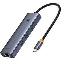 Baseus USB-C Hub UltraJoy, 3 x USB-A 3.0 - 1 x RJ45, Grey B0005280A813-00