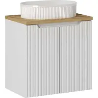 DMK Deutsches Milchkontor Armoire De Salle De Bain Avec Lavabo À Poser 60 Cm Blanc Mat Et Chêne