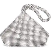 Topchances Femme Soirée Strass Plissé Soirée Mariage Embrayage Portefeuille Porte-monnaie Sac à main,Argent