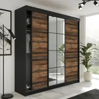 KIER FURNITURE Armoire à portes coulissantes LAMARO avec miroir. Armoire chambre à coucher 200x205x59cm