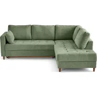 Lisa Design Anna - canapé d'angle droit 5 places convertible en velours texturé , Vert sauge