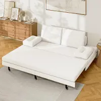 ProximaX Canapé-lit convertible 180×200 cm en blanc, tissu en lin - Canapé et lit multifonctionnels pour la chambre d'amis