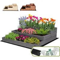 MODO24 Potager surélevé en bois, bac à plantes, bois massif, pin, potager à herbes aromatiques, jardinière, jardin, terrasse, 27 x 90 x 93 cm, gris, ZP07