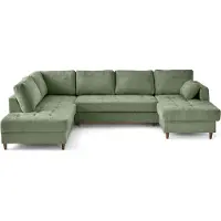 Lisa Design Anna - canapé panoramique d'angle gauche 7 places convertible avec coffre en velours texturé , Vert sauge