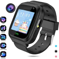 Topchances Montre Smartwatch pour enfants Téléphone pour filles et garçons avec jeux Fonction d'appel SOS Caméra Musique Podomètre Réveil Cadeau pour 4-12 ans,Noir