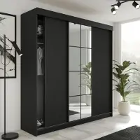 KIER FURNITURE Armoire à portes coulissantes LAMARO avec miroir. Armoire chambre à coucher 200x205x59cm