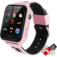 Topchances Montre intelligente pour enfants avec lecteur de musique, jeux SOS, appareil photo, calculatrice, réveil et chat vocal pour garçons et filles, rose