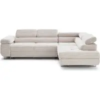 Lisa Design Zaria - canapé d'angle droit 5 places convertible avec coffre et têtières en velours côtelé grosses côtes , Beige