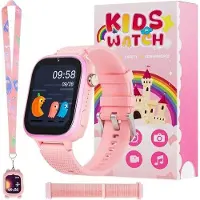 Topchances montre intelligente 4G pour enfants avec GPS et appels, montre-bracelet enfants garçon fille,avec appel téléphonique vidéo, messages, mode école, SOS, fonction jeux,Rose