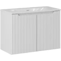 DMK Deutsches Milchkontor Armoire De Salle De Bain Blanche Rainurée 80 Cm Avec Lavabo En Céramique 81 Cm