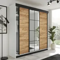 KIER FURNITURE Armoire à portes coulissantes LAMARO avec miroir, armoire chambre à coucher 250x205x59 cm