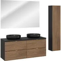 DMK Deutsches Milchkontor Ensemble De Salle De Bain 120 Cm 2X Lavabo Noir Colonne Miroir Led