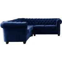 Lisa Design William - canapé Chesterfield d'angle réversible - 5 places - en velours , Bleu nuit