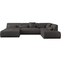 Lisa Design Onyx - canapé panoramique d'angle droit 7 places - en tissu , Gris foncé