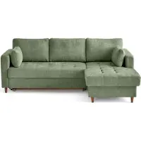 Lisa Design Anna - canapé d'angle droit 4 places convertible avec coffre en velours texturé , Vert sauge