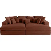 Lisa Design Collins - canapé droit 4 places avec double méridienne - assise profonde - velours côtelé grosses côtes , Terracotta