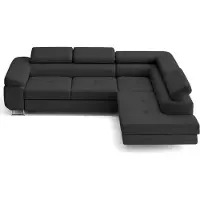 Lisa Design Zaria - canapé d'angle droit 5 places convertible avec coffre et têtières en simili , Gris Anthracite