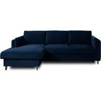 Lisa Design Brooke - canapé d'angle gauche - convertible avec coffre - 4 places - en velours , Bleu nuit