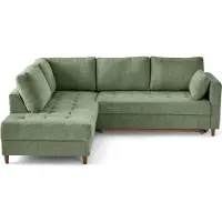 Lisa Design Anna - canapé d'angle gauche 5 places convertible en velours texturé , Vert sauge