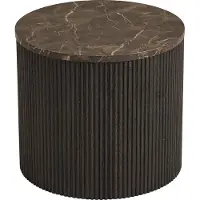 Lisa Design Finn - bout de canapé plateau effet marbre et pieds en tasseaux de bois en 100% - 40 cm , Marron