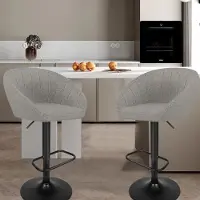 Supfine lot de 2 tabourets de bar Chaise de bar en lin Chaise de comptoir Tabouret de cuisine pivotant avec dossier Gris clair