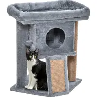 SUGIFT , tapis de griffoir en jute pour chats, griffoir compact avec cachette, arbre à grimper en peluche, gris clair | jusqu'à 5 kg | cachette : 30 x 30 x 23 cm | 40 x 40 x 57 cm