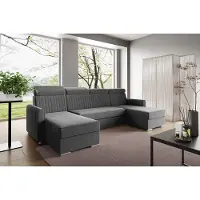 LIKMA Canapé d’angle U Neli 274x162 cm Graphite Convertible Couchage 254x125 cm Coffre x2 Rangement Appuie-tête Réglables Canapé Panoramique