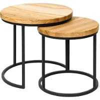 LAMO Manufaktur Table basse gigogne en bois rond - lot de 2 pièces - Table d'appoint bout de canapé pour salon, chambre à coucher - Tables basses industrielles - Couleur : rustique, pieds : noir