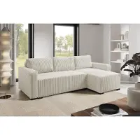 LIKMA Canapé d’angle Cord Tilia 232x145 cm Crème Convertible Couchage 200x140 cm Coffre de Rangement Tissu Velours Côtelé Canapé 3 Places