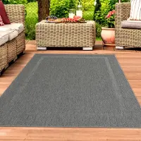Teppichhome24 Tapis en sisal avec une bordure discrète, couleur anthracite - Dimensions : 200 x 280 cm