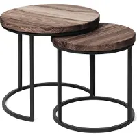 LAMO Manufaktur Table basse gigogne en bois rond - lot de 2 pièces - Table d'appoint bout de canapé pour salon, chambre à coucher - Tables basses industrielles - Couleur : ébène, pieds : noir