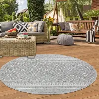Teppichhome24 Tapis d'intérieur et d'extérieur en sisal avec motif en losange gris Taille - 160 cm Rond