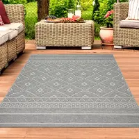 Teppichhome24 Tapis d'intérieur et d'extérieur, aspect sisal, motif en losanges, couleur grise, dimensions : 67 x 180 cm
