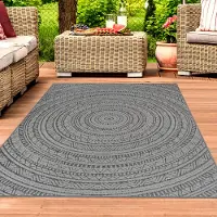 Teppichhome24 Tapis rond d'extérieur à motifs ethniques gris foncé pour terrasse et balcon Taille - 80 x 150 cm