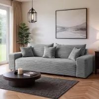 Sofiland Cordo Canapé Convertible 3 Places Velours Côtelé 265x105 cm gris clair