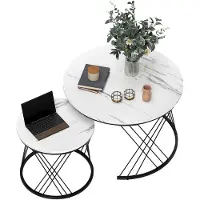 SUGIFT , table basse modulable effet marbre, table d'appoint, panneaux de particules et métal, blanc
