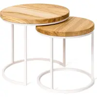 LAMO Manufaktur Table basse gigogne en bois rond - lot de 2 pièces - Table d'appoint bout de canapé pour salon, chambre à coucher - Tables basses industrielles - Couleur : rustique, pieds : ivoire